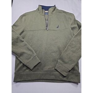 Nautica Mens Small  Green 1/4 Zip Mock Neck Pullover‎ Sweater Sweatshirt  Fleece